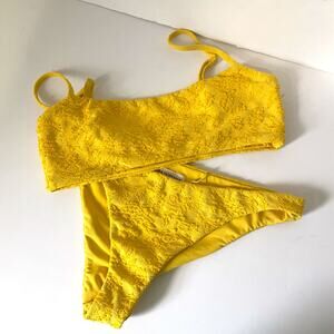 MARA HOFFMAN Floral Jacquard Bikini Swim Bandeau Top and Bottom Sets M/L